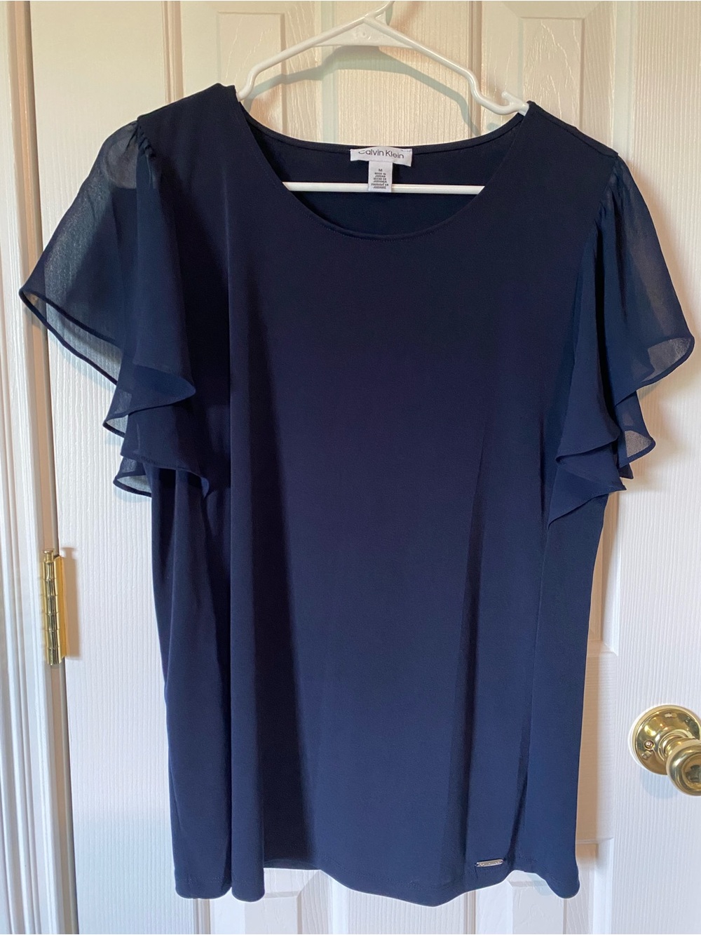 Calvin Klein Navy Flutter Sleeve Women's Top Size Medium